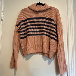 NWT SO Sz:L Pink Navy Stripes Turtleneck Oversized Cropped Pullover Sweater.